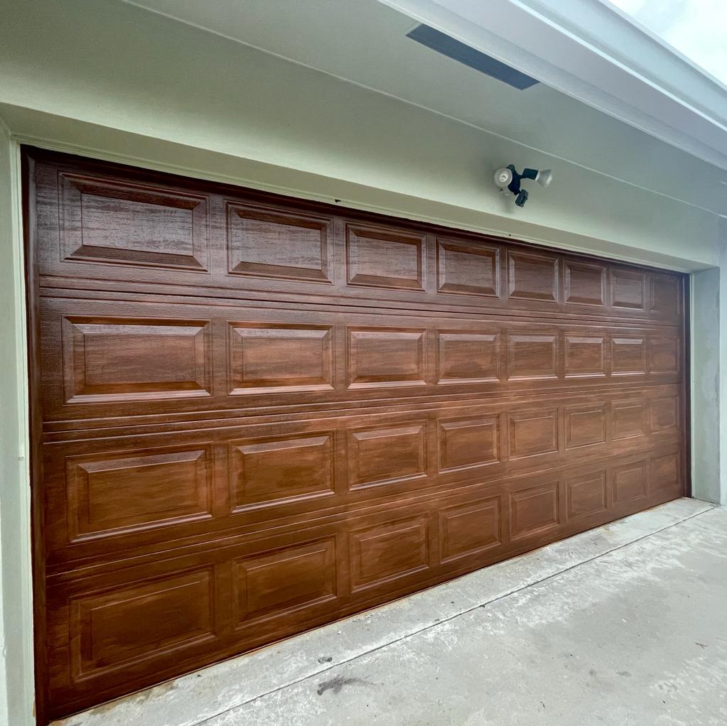 Mahogany garage door finish — Palm Beach